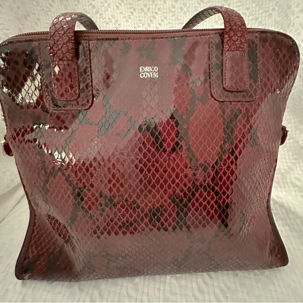 Enrico Coveri Python Shoulder Handbag in Oxblood - Picture 8 of 11
